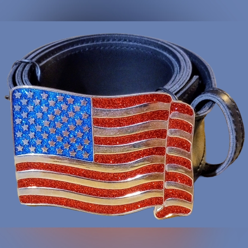 American Flag Buckle Black Fashion Belt